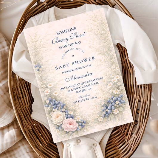 Invitation Blueberry Botanical Frame Baby Shower