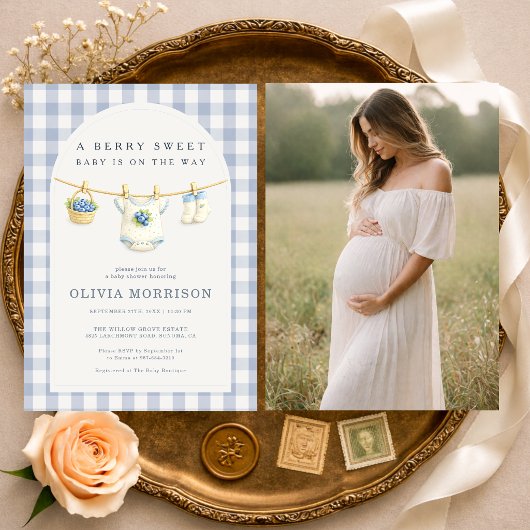 Invitation Blueberry Clothesline Photo Baby Shower