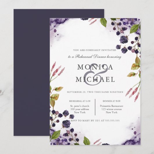 Invitation Blueberry | Dîner de répétition Mariage (Devant / Derrière)