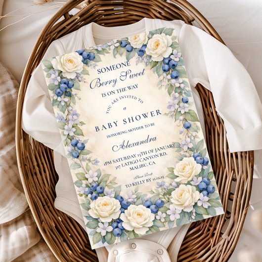 Invitation Blueberry Floral Wreath Baby Shower