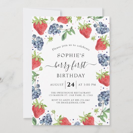 Invitation Blueberry fraise Sweet Berry Premier anniversaire (Devant)