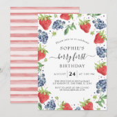 Invitation Blueberry fraise Sweet Berry Premier anniversaire (Devant / Derrière)