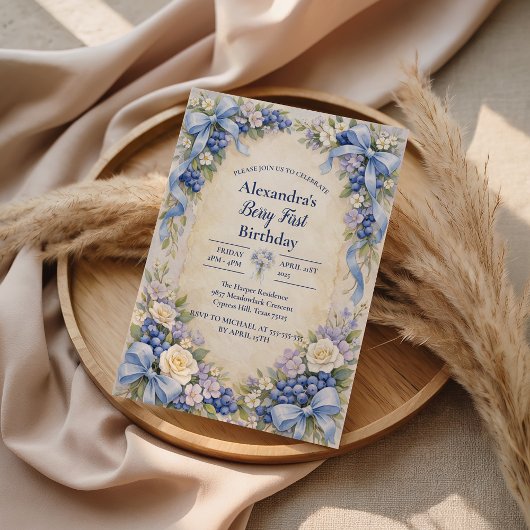 Invitation Blueberry Garden Berry First 1st Birthday