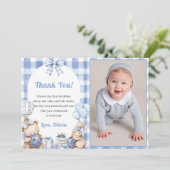 Invitation Blueberry Gingham Birthday Party Thank You Card (Debout devant)