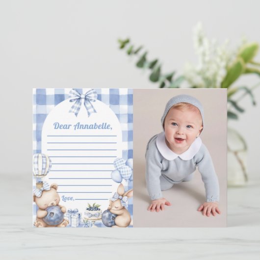 Invitation Blueberry Gingham Time Capsule Note Message (Debout devant)