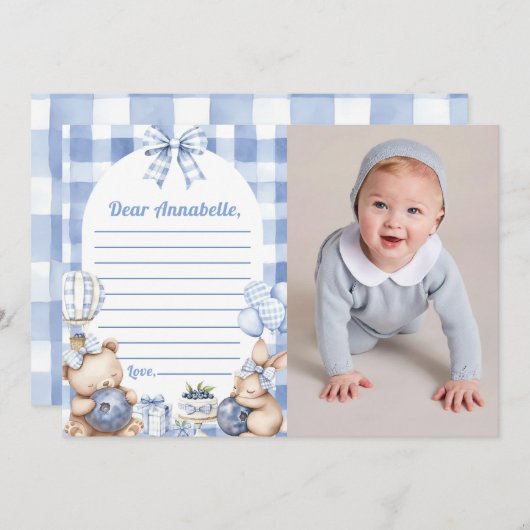 Invitation Blueberry Gingham Time Capsule Note Message (Devant / Derrière)