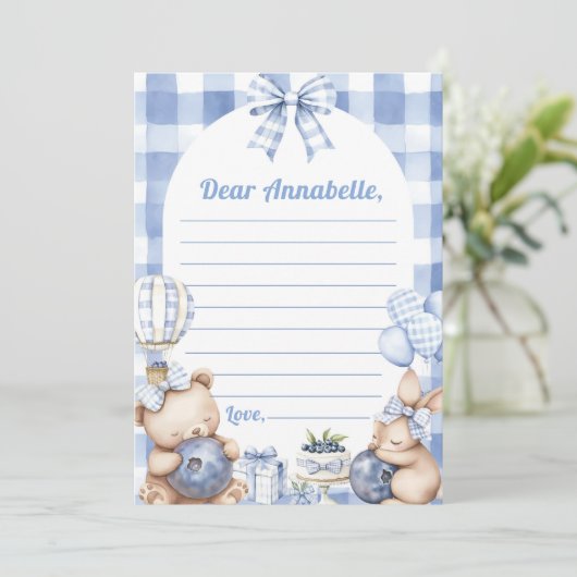 Invitation Blueberry Gingham Time Capsule Note Message (Debout devant)