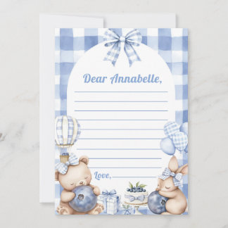 Invitation Blueberry Gingham Time Capsule Note Message