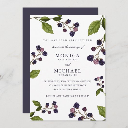 Invitation Blueberry mariage botanique moderne (Devant / Derrière)