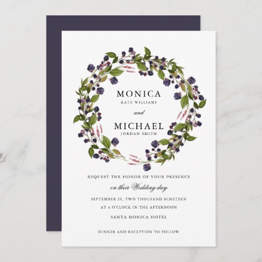 Invitation Blueberry | mariage botanique moderne (Devant / Derrière)
