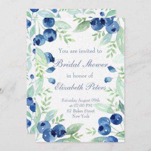 Invitation Blueberry Midsummer Rustic Mariage Fête des mariée (Devant / Derrière)