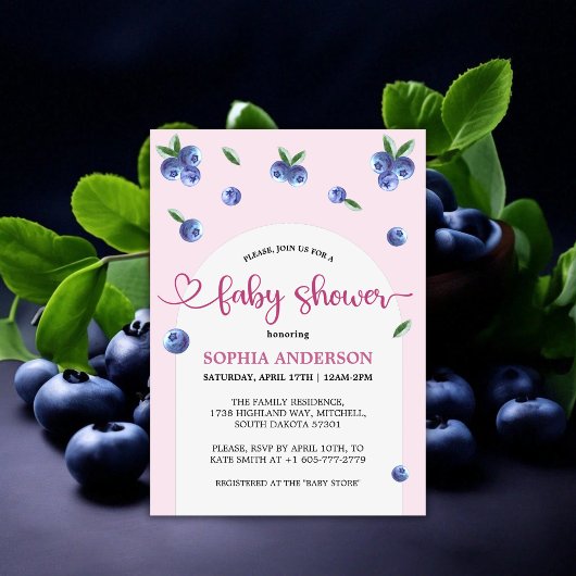 Invitation Blueberry Sweet Watercolor Baby shower fille