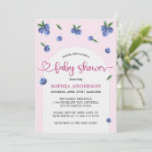 Invitation Blueberry Sweet Watercolor Baby shower fille (Debout devant)