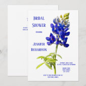 Invitation Bluebonnet Floral sur blanc, Fête des mariées Mari (Devant / Derrière)