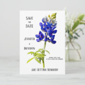 Invitation Bluebonnet Floral sur blanc, mariage Enregistrer l (Debout devant)