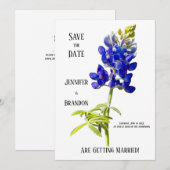 Invitation Bluebonnet Floral sur blanc, mariage Enregistrer l (Devant / Derrière)
