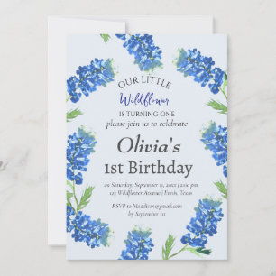 Invitation Bluebonnets 1er anniversaire bleu floral