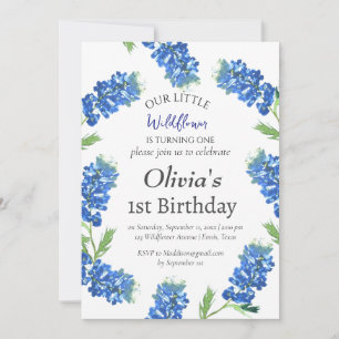 Invitation Bluebonnets 1er anniversaire bleu floral