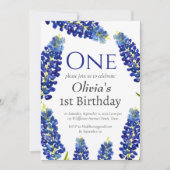 Invitation Bluebonnets 1er anniversaire bleu floral (Devant)