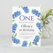 Invitation Bluebonnets 1er anniversaire bleu floral (Debout devant)