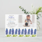 Invitation Bluebonnets 1er premier anniversaire fille photo f (Debout devant)