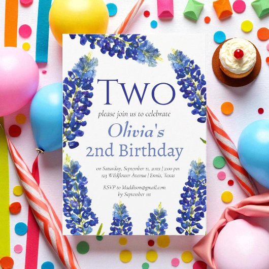 Invitation Bluebonnets 2e anniversaire Blue Floral