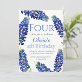 Invitation Bluebonnets 4e anniversaire Blue Girl Floral (Debout devant)