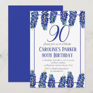 Invitation Bluebonnets 90e anniversaire Blue Floral Texas