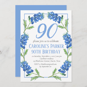 Invitation Bluebonnets 90e anniversaire Blue Floral Texas