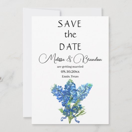 Invitation Bluebonnets Blue Floral Texas Rustic Mariage (Devant)