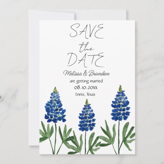 Invitation Bluebonnets Blue Floral Texas Rustic Mariage (Devant)