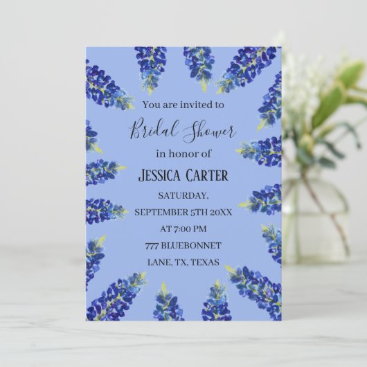 Invitation Bluebonnets Floral Aquarelle Boho Fête des mariées (Debout devant)