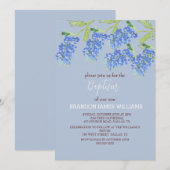 Invitation Bluebonnets Floral Or Dusty Croix Bleue Baptême (Devant / Derrière)