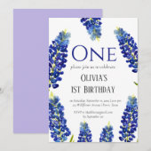 Invitation Bluebonnets Premier anniversaire bleu Floral Anniv (Devant / Derrière)