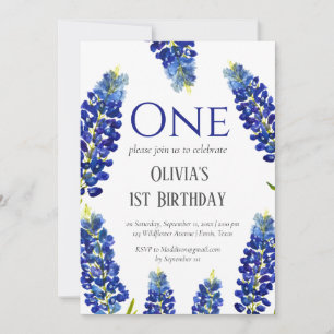 Invitation Bluebonnets Premier anniversaire bleu Floral Anniv