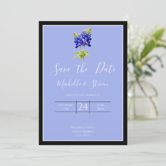 Invitation Bluebonnets texans sur Slate Blue Spring, Save Dat (Debout devant)