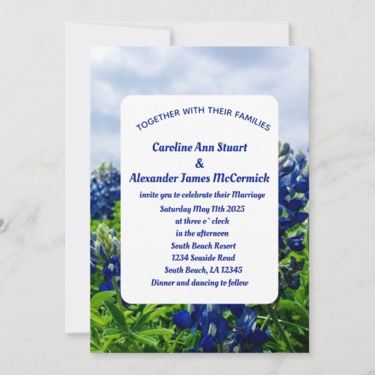 Invitation Bluebonnets Texas Blue Floral Elégant Mariage Inv (Devant)