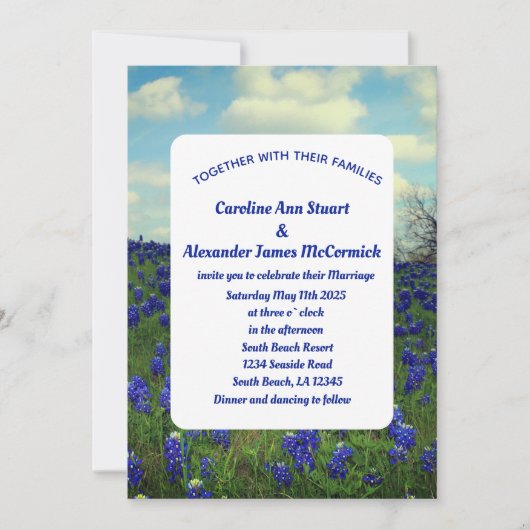 Invitation Bluebonnets Texas Blue Floral Mariage élégant (Devant)