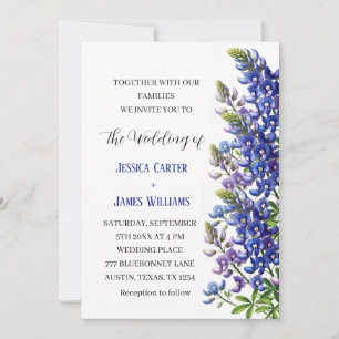 Invitation Bluebonnets Texas Blue Watercolor Mariage Floral