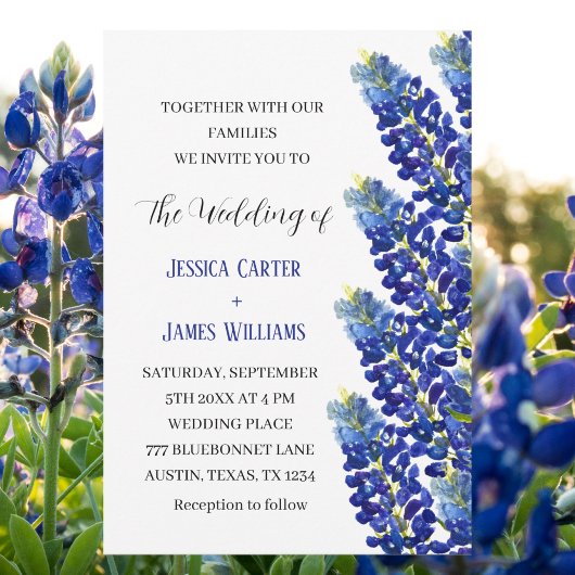 Invitation Bluebonnets Texas Blue Watercolor Mariage Floral