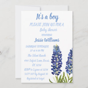 Invitation Bluebonnets Texas Floral Rustic bébé douche garçon