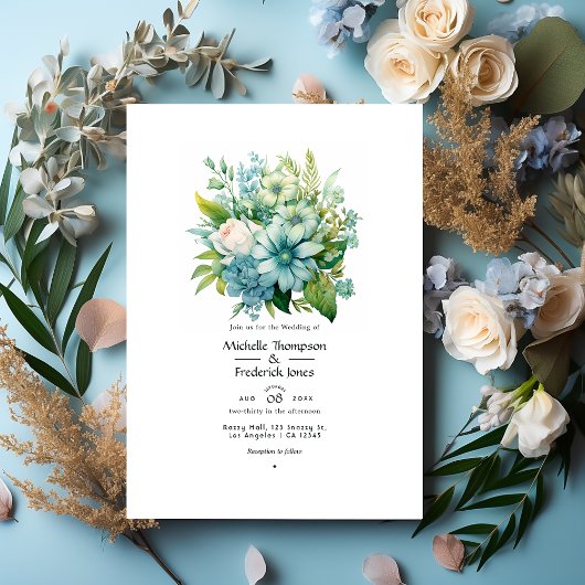 Invitation Blueish Greens Floral Mariage d'hiver