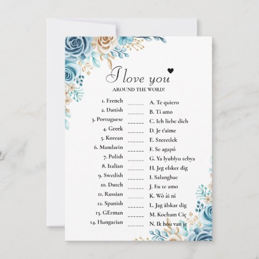 Invitation BlueJe vous aime partout dans le monde jeu de nupt (Devant)