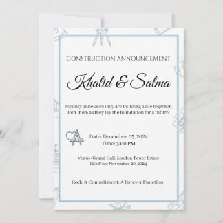 Invitation Blueprint of Love: Construction Theme Wedding Invi