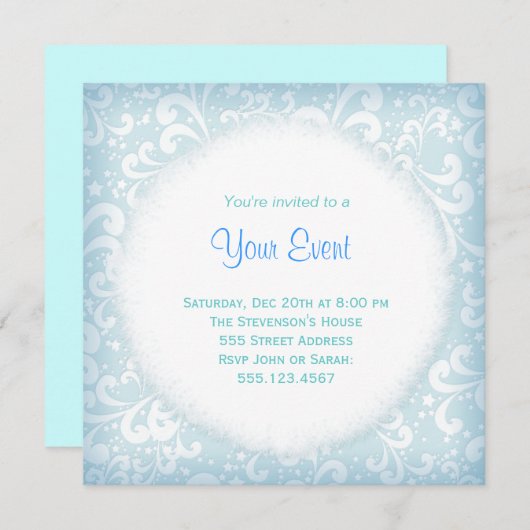 Invitation Blues doux et Plumes blanches (Devant / Derrière)