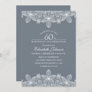 Invitation Bluish Grey 60e Anniversaire de fête Dentelle créa