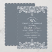 Invitation Bluish Grey 80e anniversaire fête créative dentell (Devant / Derrière)