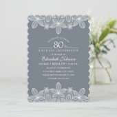 Invitation Bluish Grey 80e anniversaire fête créative dentell (Debout devant)