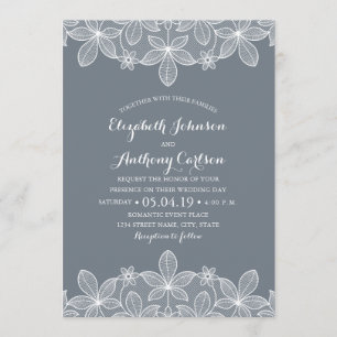 Invitation Bluish Grey Elegant Vintage dentelle Mariage de lu