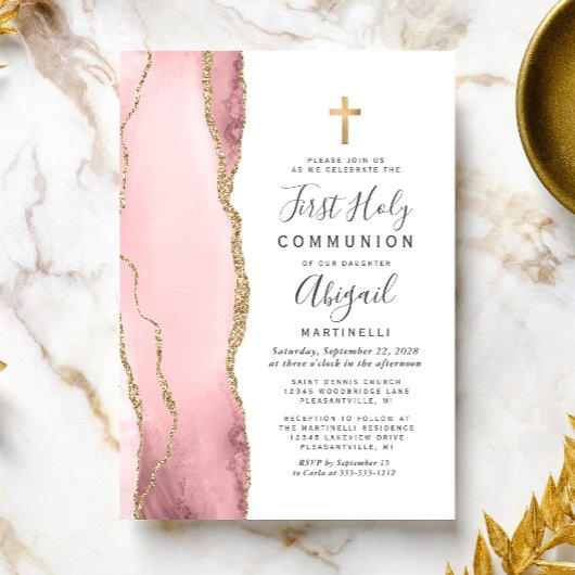 Invitation Blush Agate Gold Parties scintillant première sain